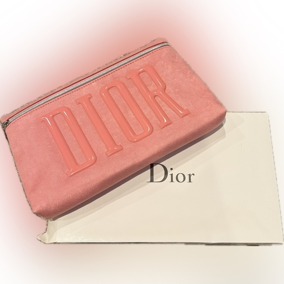 Dior Handbags - Dior Beauty Pink Suede Like Clutch Bag or Cosmetic Bag NIB with Dior Charm